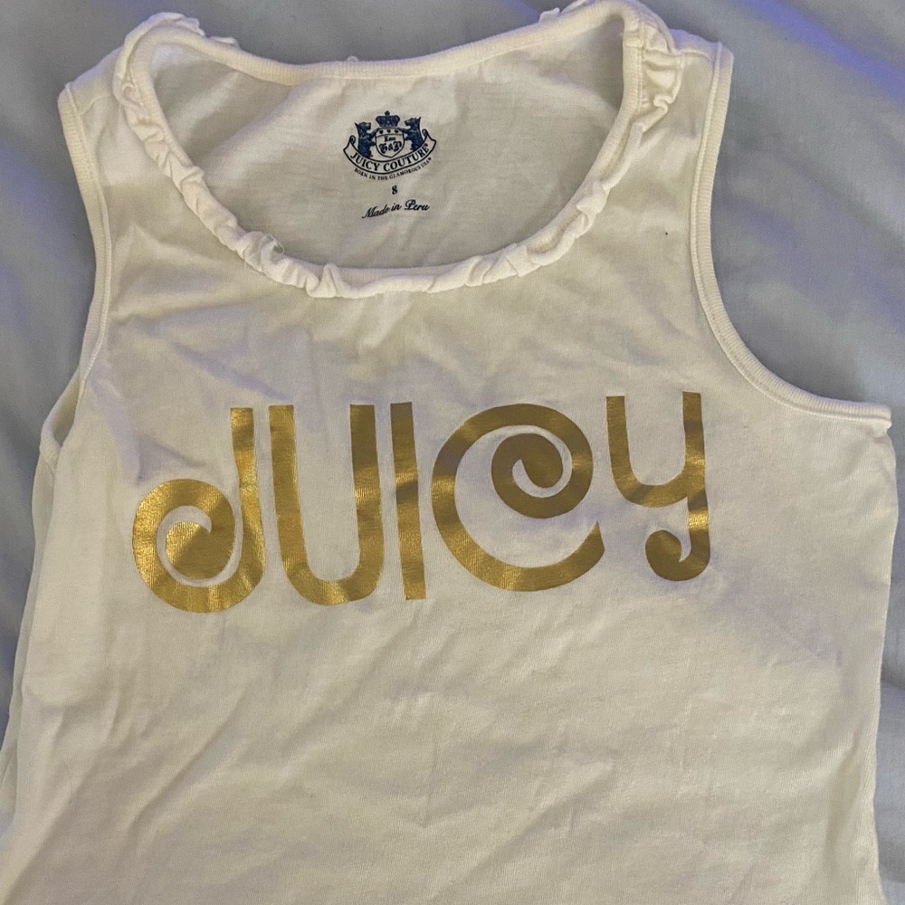 Juicy Couture Vintage Size 8 Girls-Kids  White Tank Top with Gold Lame’ Logo
